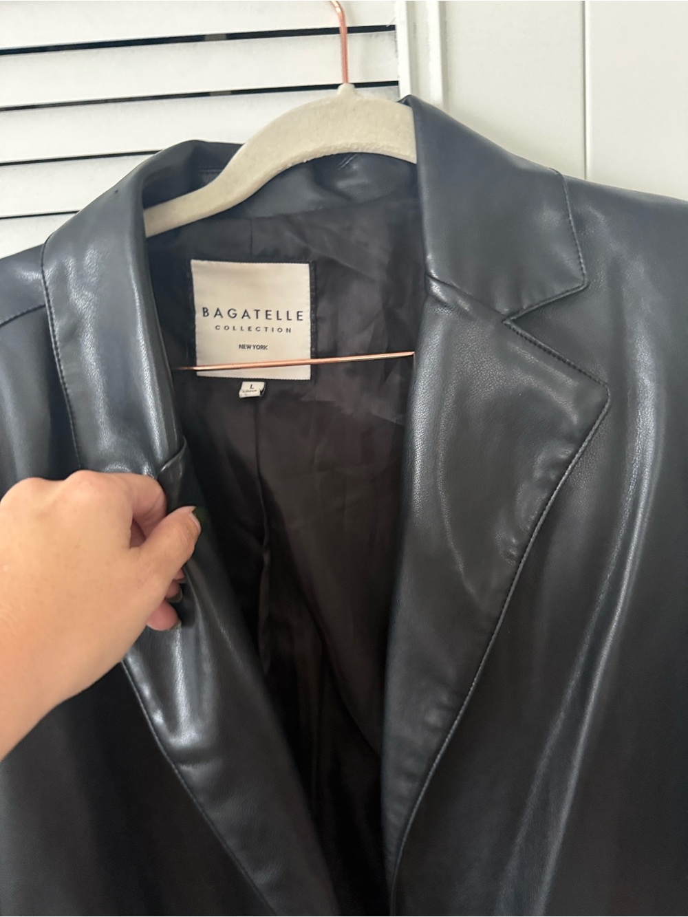 bagatelle Black Faux Leather Blazer Jacket with Notched Lapels